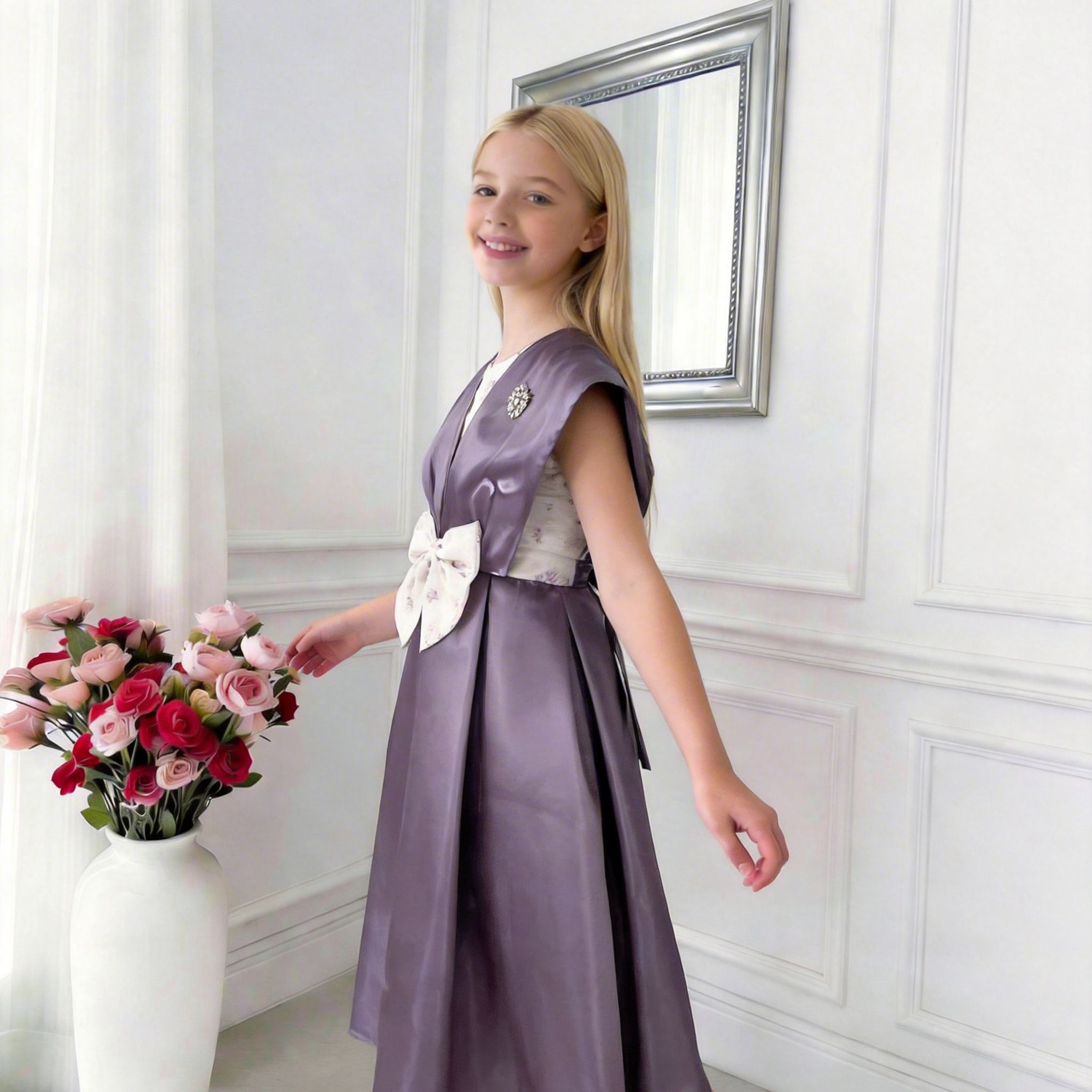 Amara Structured Bow Girls Dress – Elegant Statement Occasion Dress (RG7734)