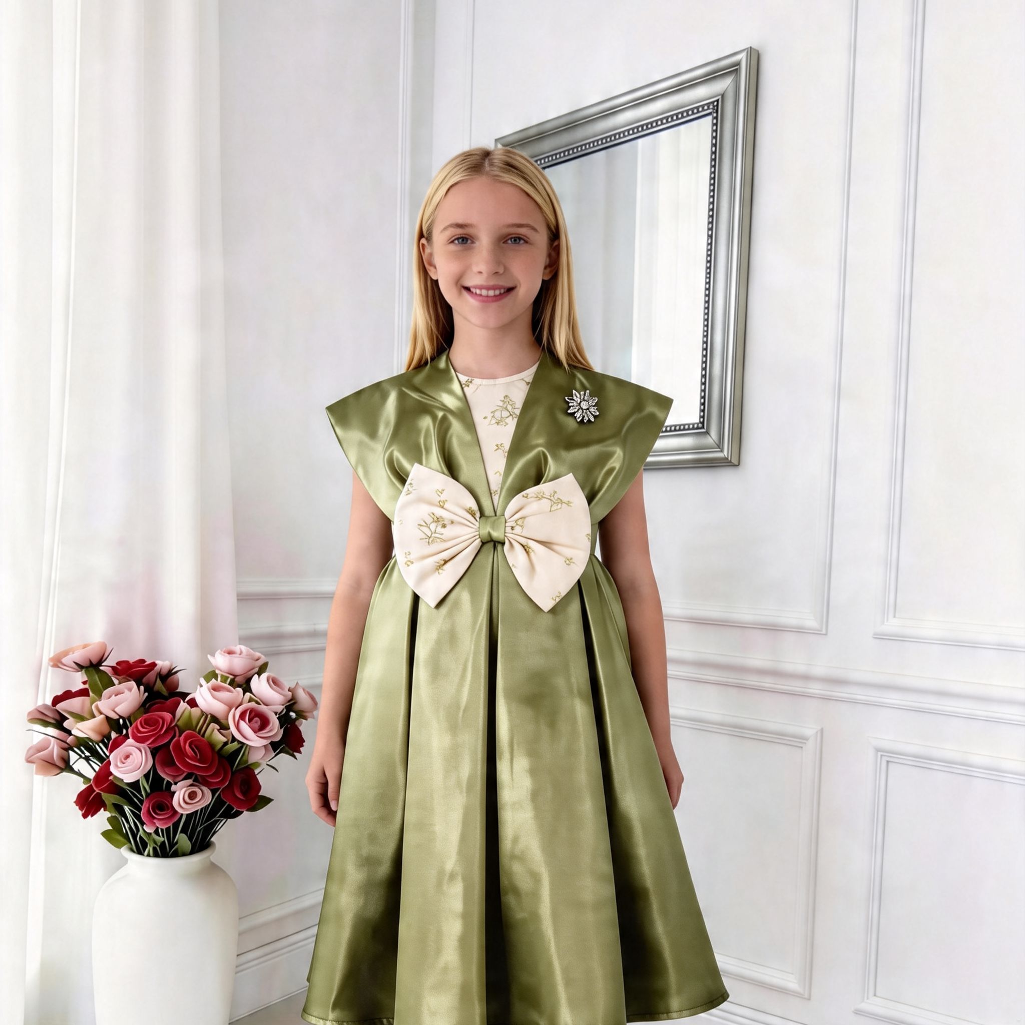 Amara Structured Bow Girls Dress – Elegant Statement Occasion Dress (RG7734)