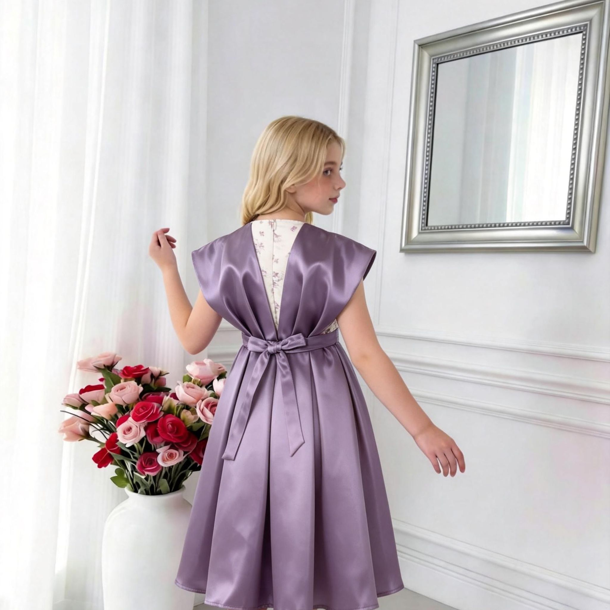 Amara Structured Bow Girls Dress – Elegant Statement Occasion Dress (RG7734)