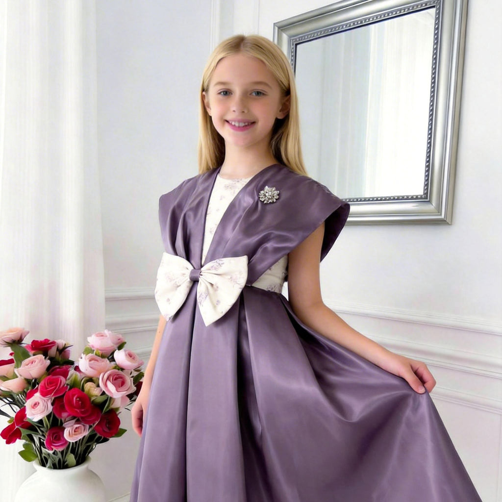Amara Structured Bow Girls Dress – Elegant Statement Occasion Dress (RG7734)