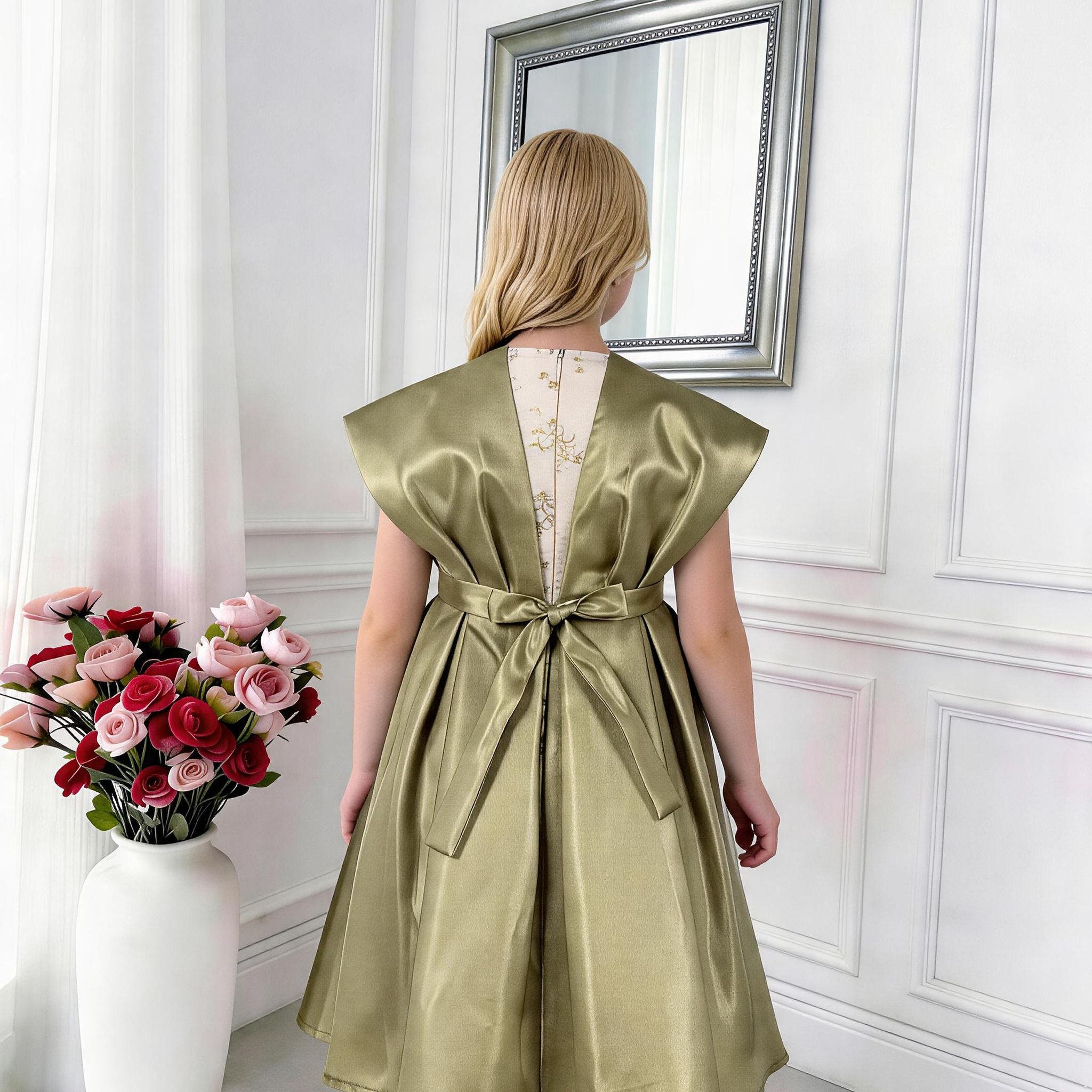 Amara Structured Bow Girls Dress – Elegant Statement Occasion Dress (RG7734)