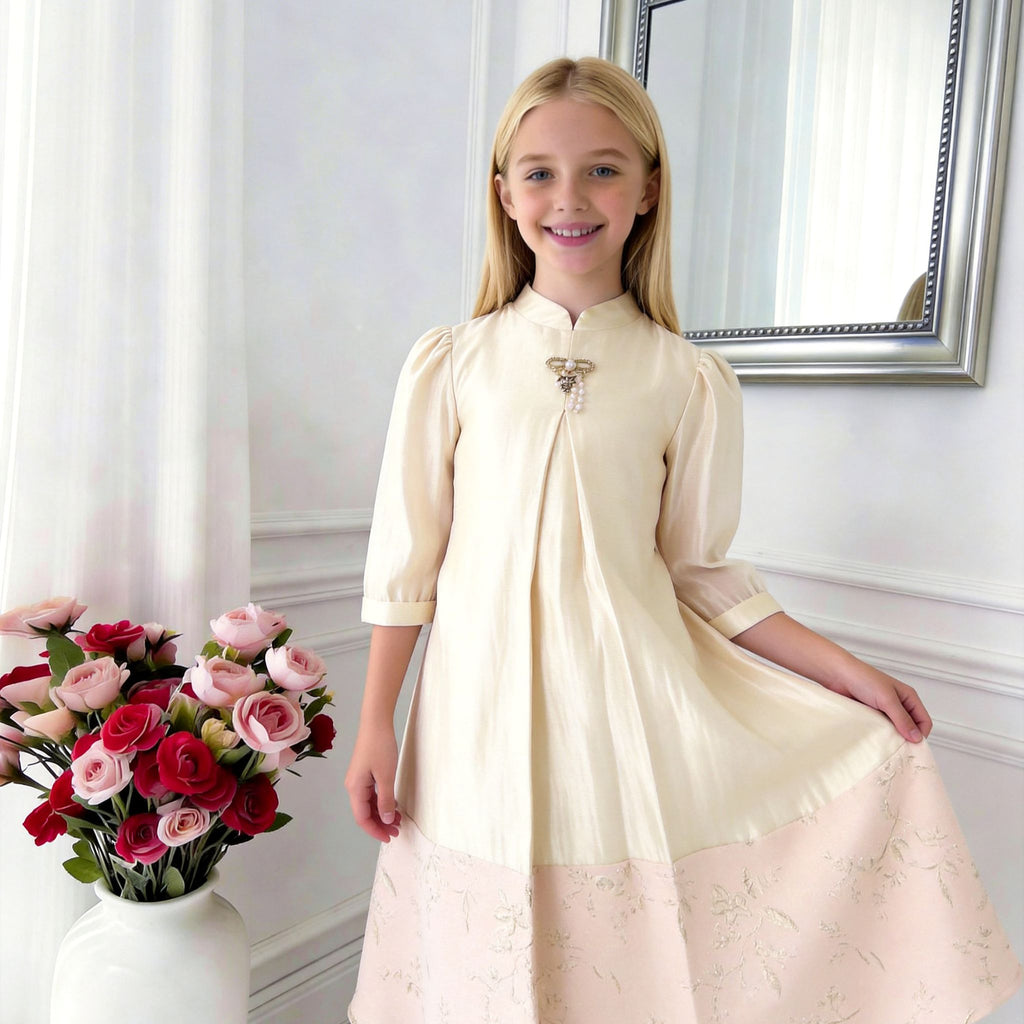 Celeste Panelled Girls Dress – Elegant Two-Tone Occasion Dress (RG9906)