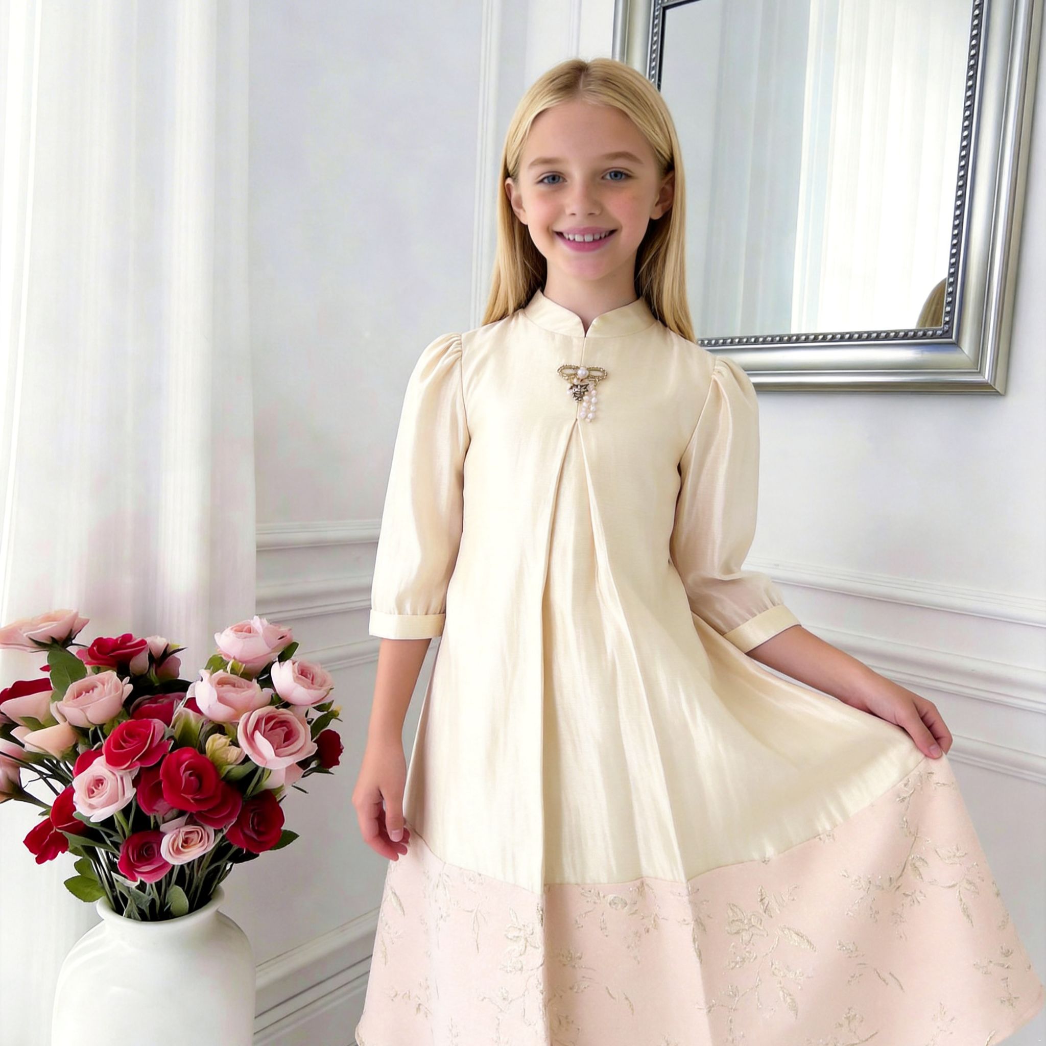 Celeste Panelled Girls Dress – Elegant Two-Tone Occasion Dress (RG9906)