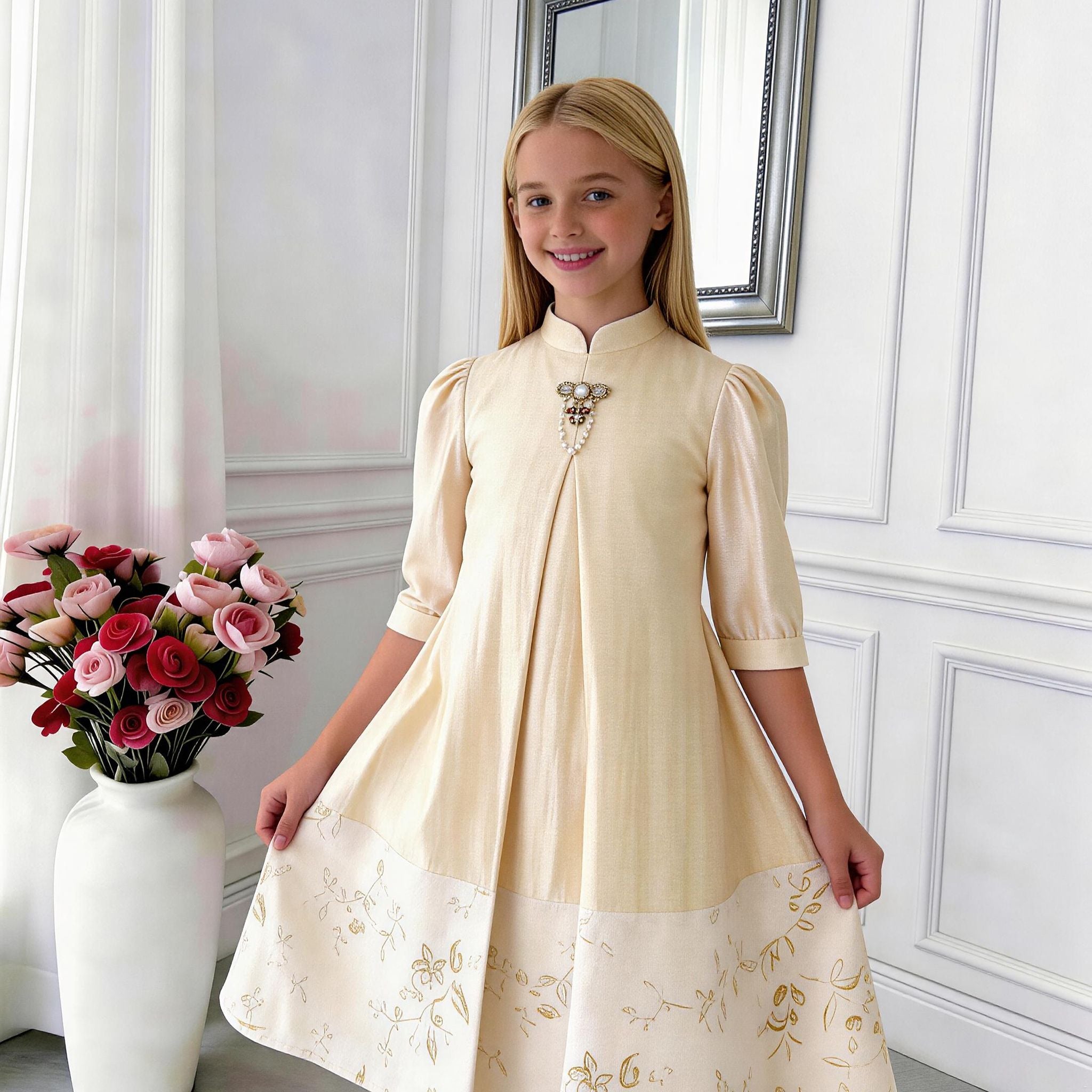 Celeste Panelled Girls Dress – Elegant Two-Tone Occasion Dress (RG9906)
