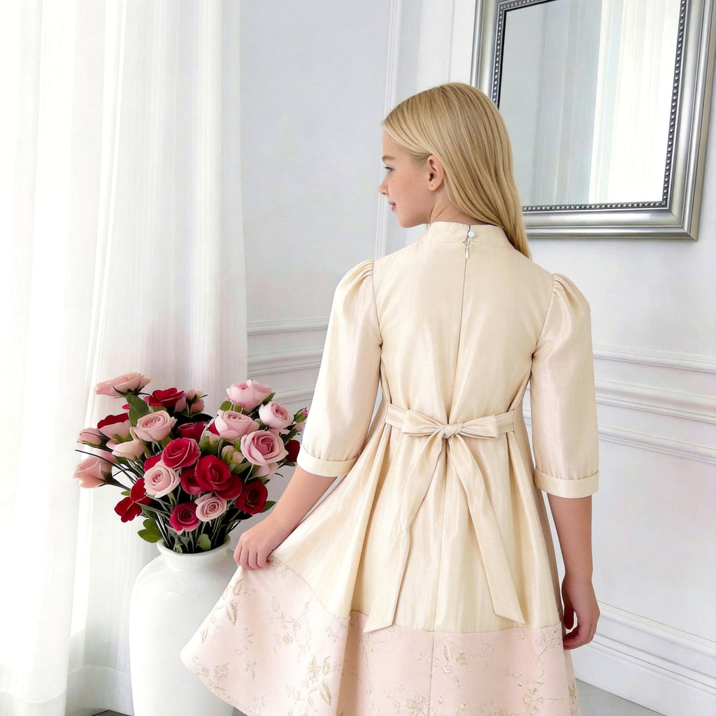 Celeste Panelled Girls Dress – Elegant Two-Tone Occasion Dress (RG9906)