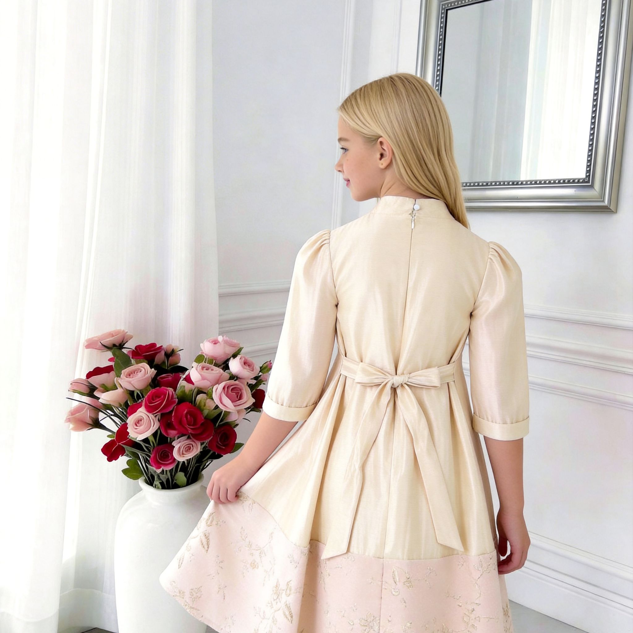 Celeste Panelled Girls Dress – Elegant Two-Tone Occasion Dress (RG9906)