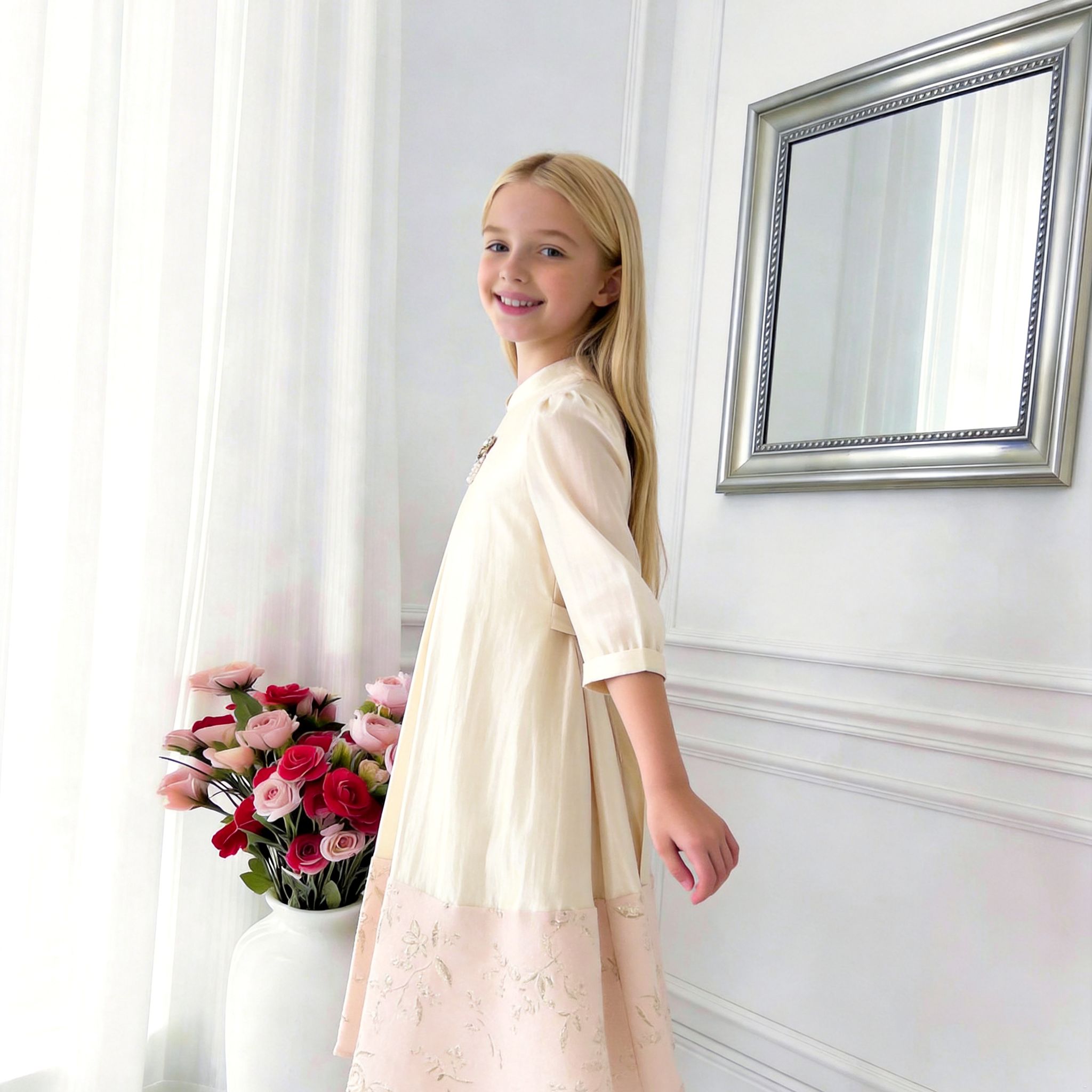Celeste Panelled Girls Dress – Elegant Two-Tone Occasion Dress (RG9906)