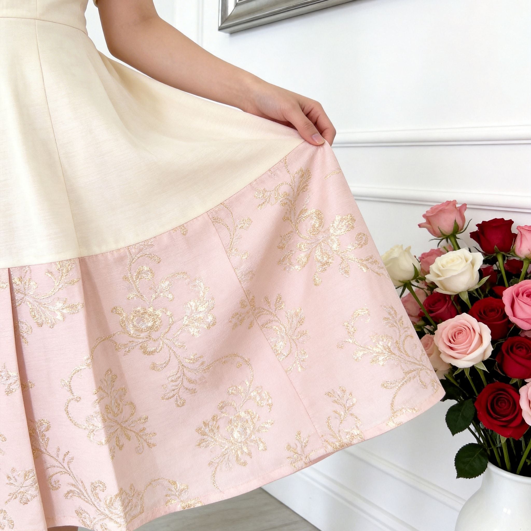 Celeste Panelled Girls Dress – Elegant Two-Tone Occasion Dress (RG9906)