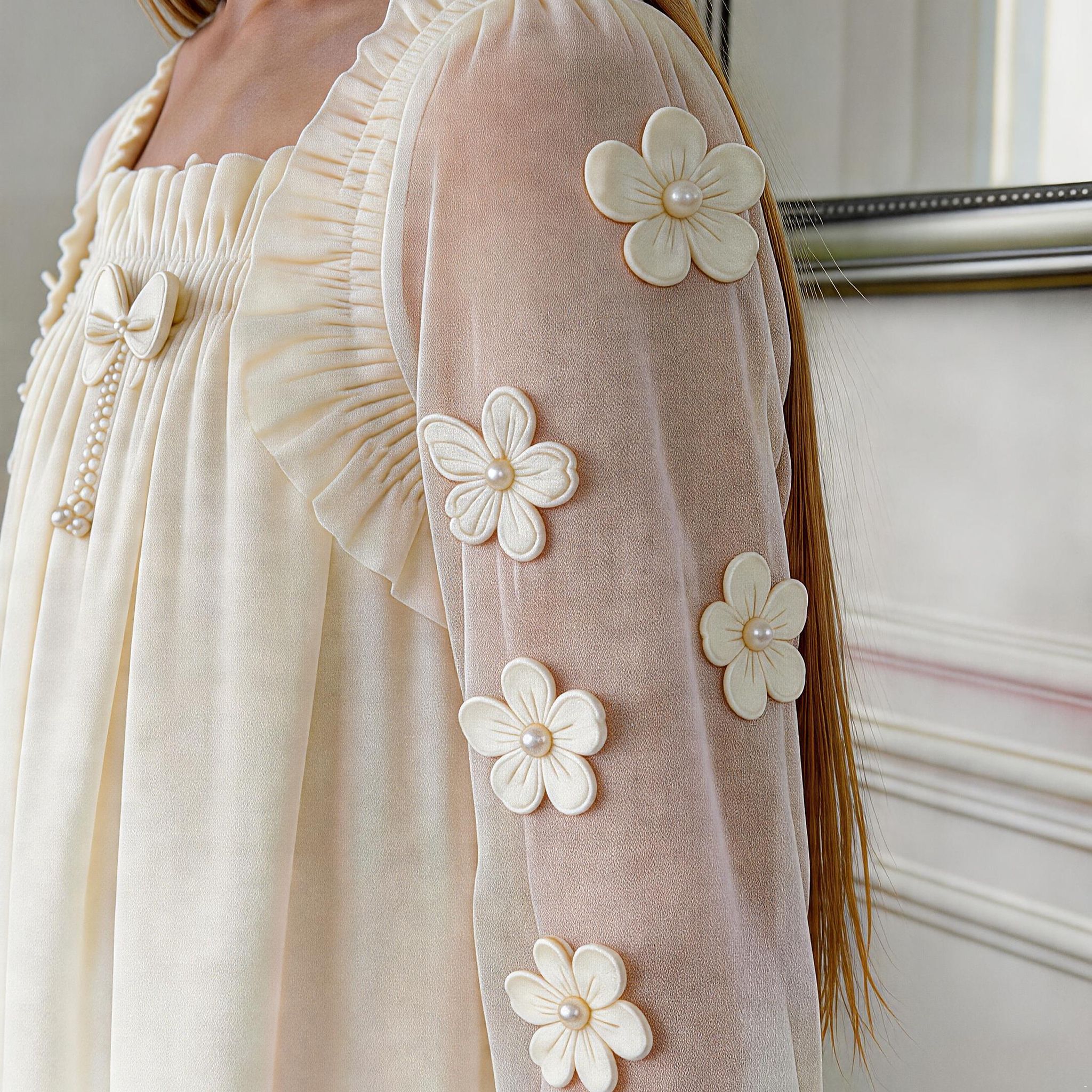 Elara Sheer Sleeve Girls Dress – Elegant Flowing Occasion Dress (RG9933)