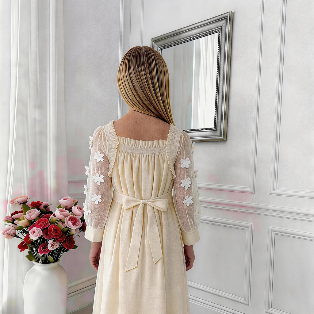 Elara Sheer Sleeve Girls Dress – Elegant Flowing Occasion Dress (RG9933)