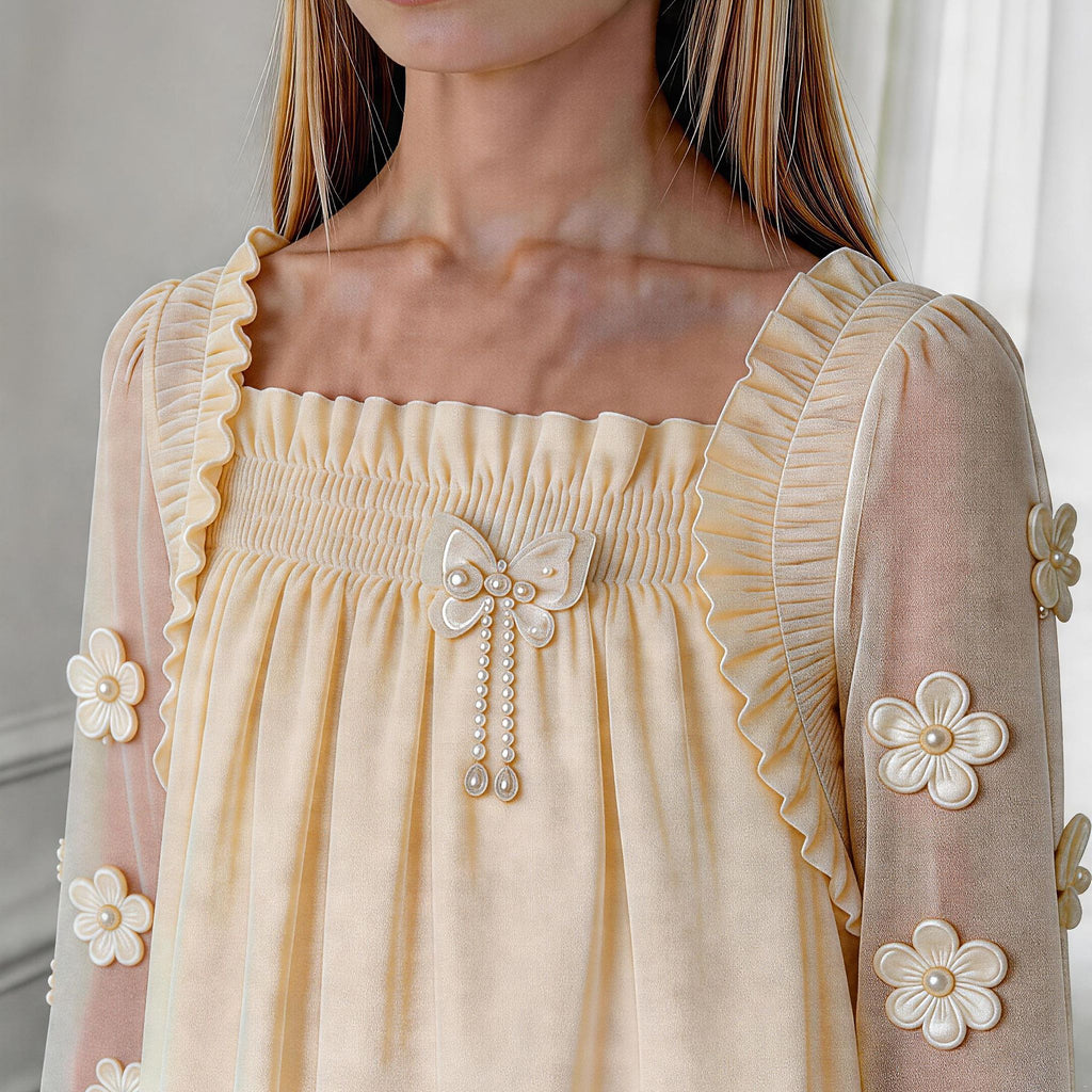 Elara Sheer Sleeve Girls Dress – Elegant Flowing Occasion Dress (RG9933)