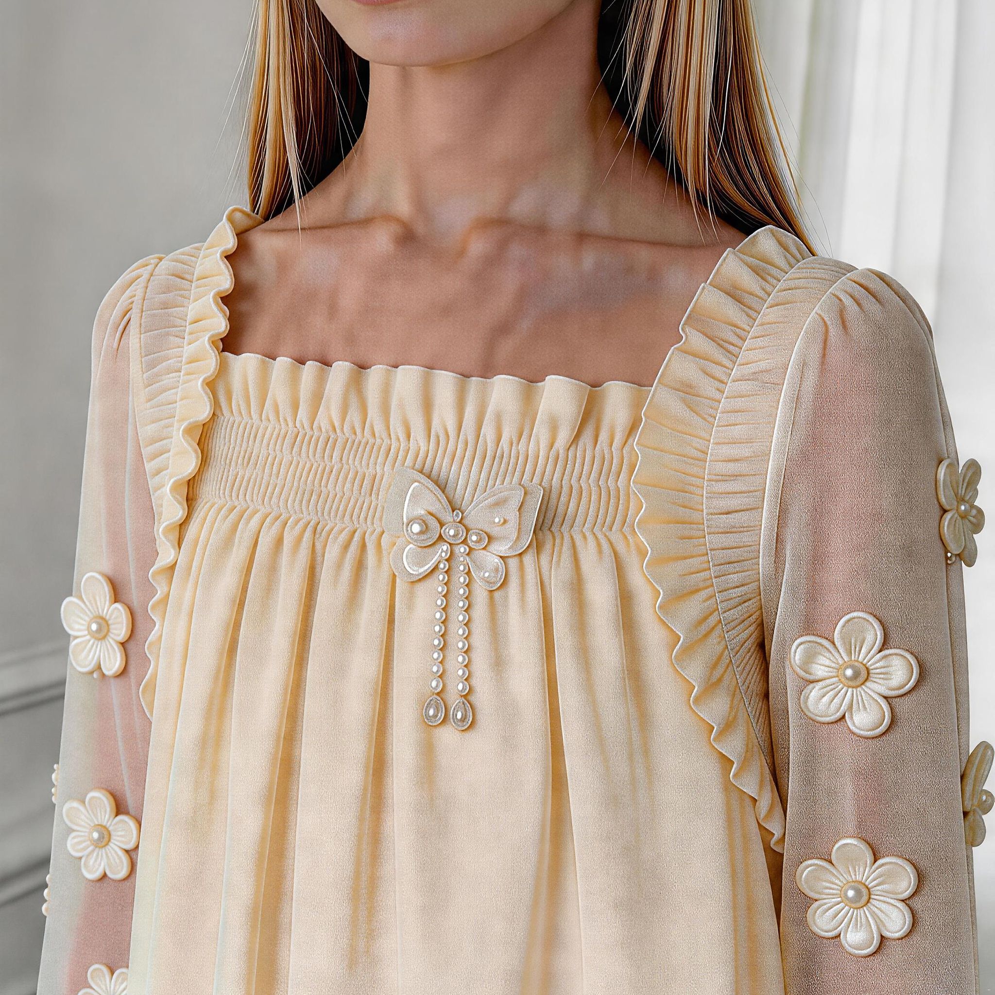Elara Sheer Sleeve Girls Dress – Elegant Flowing Occasion Dress (RG9933)