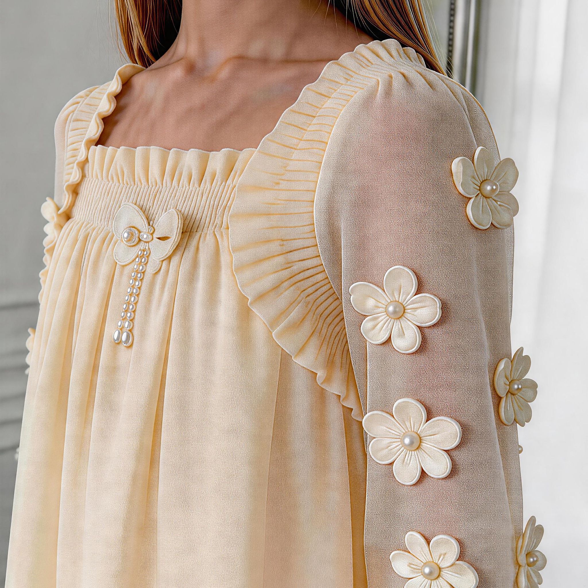 Elara Sheer Sleeve Girls Dress – Elegant Flowing Occasion Dress (RG9933)