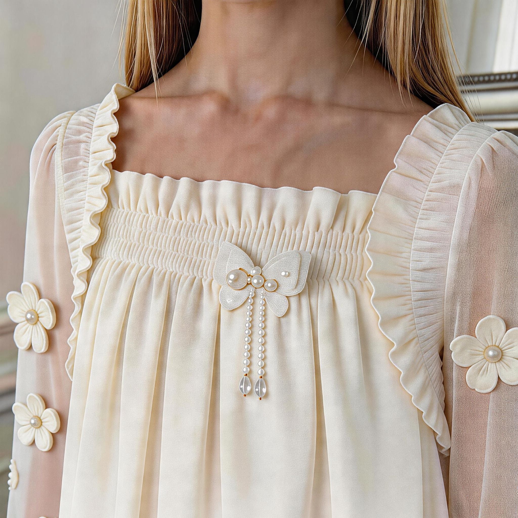 Elara Sheer Sleeve Girls Dress – Elegant Flowing Occasion Dress (RG9933)