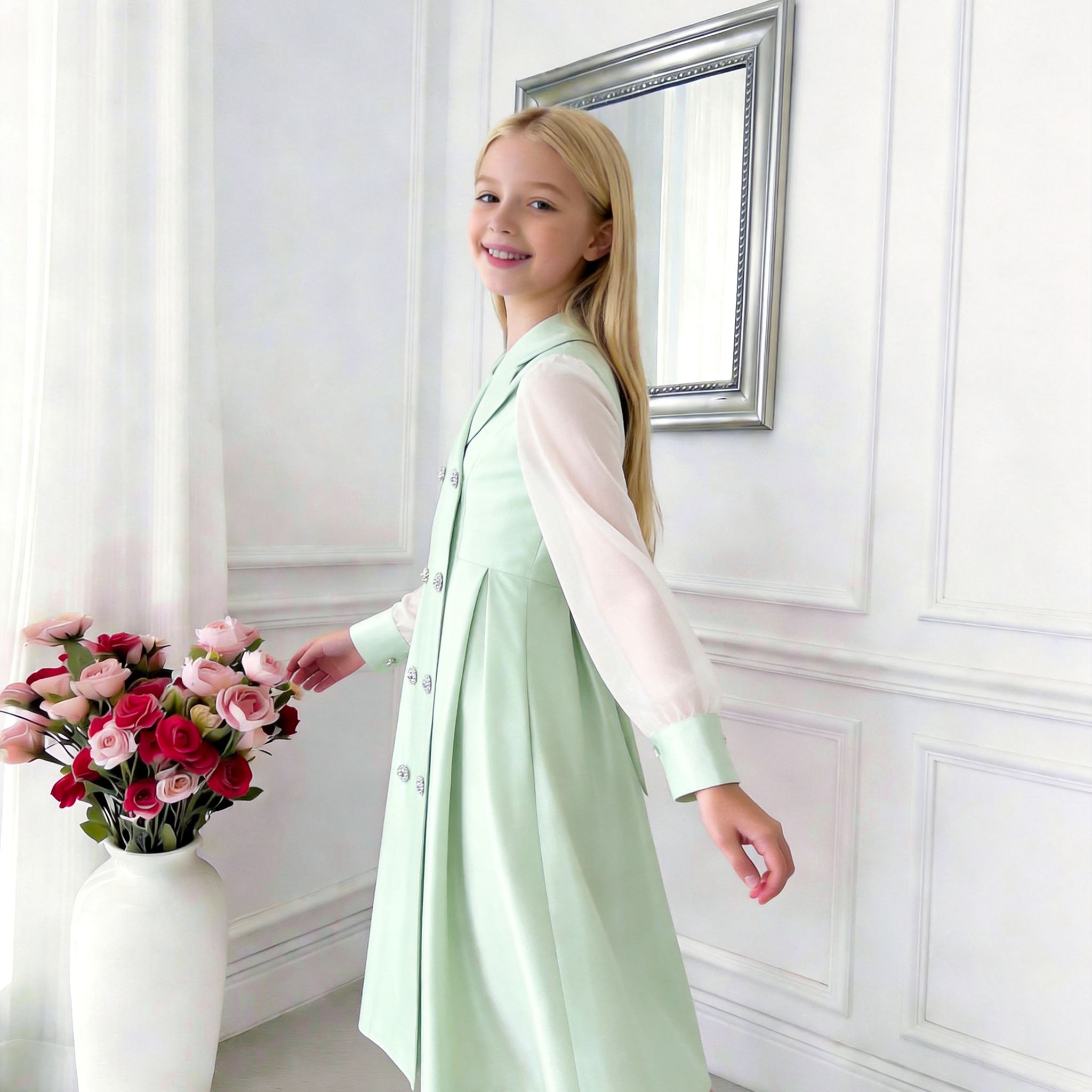 Elowen Double-Breasted Dress – Elegant Girls Occasion Dress (RG9913)
