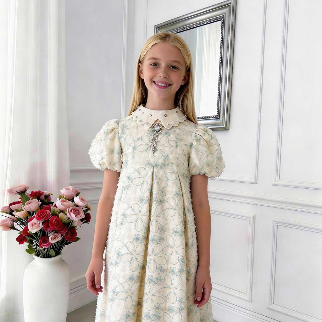 Flora Élite Girls Dress – Embroidered Luxury Occasion Dress (RG7747A)