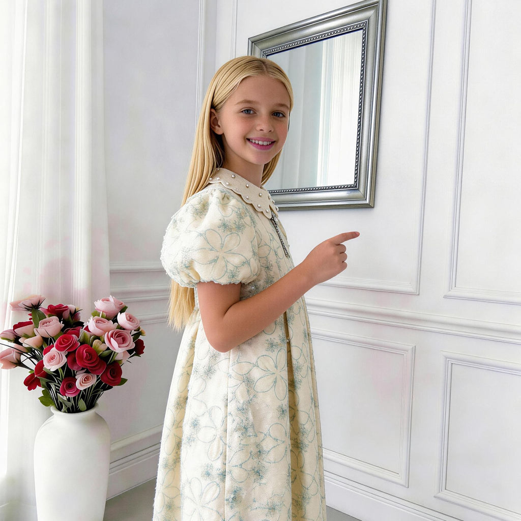 Flora Élite Girls Dress – Embroidered Luxury Occasion Dress (RG7747A)