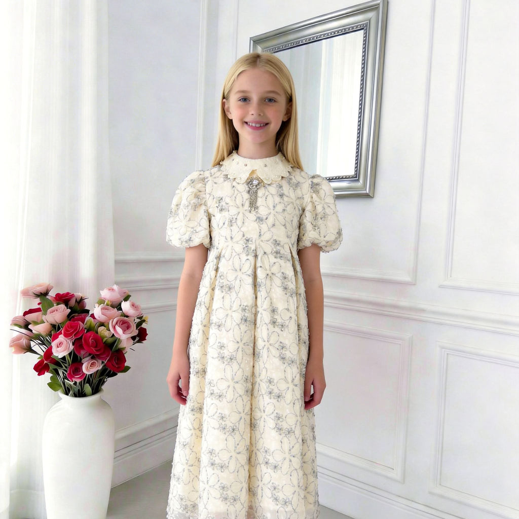 Flora Élite Girls Dress – Embroidered Luxury Occasion Dress (RG7747A)
