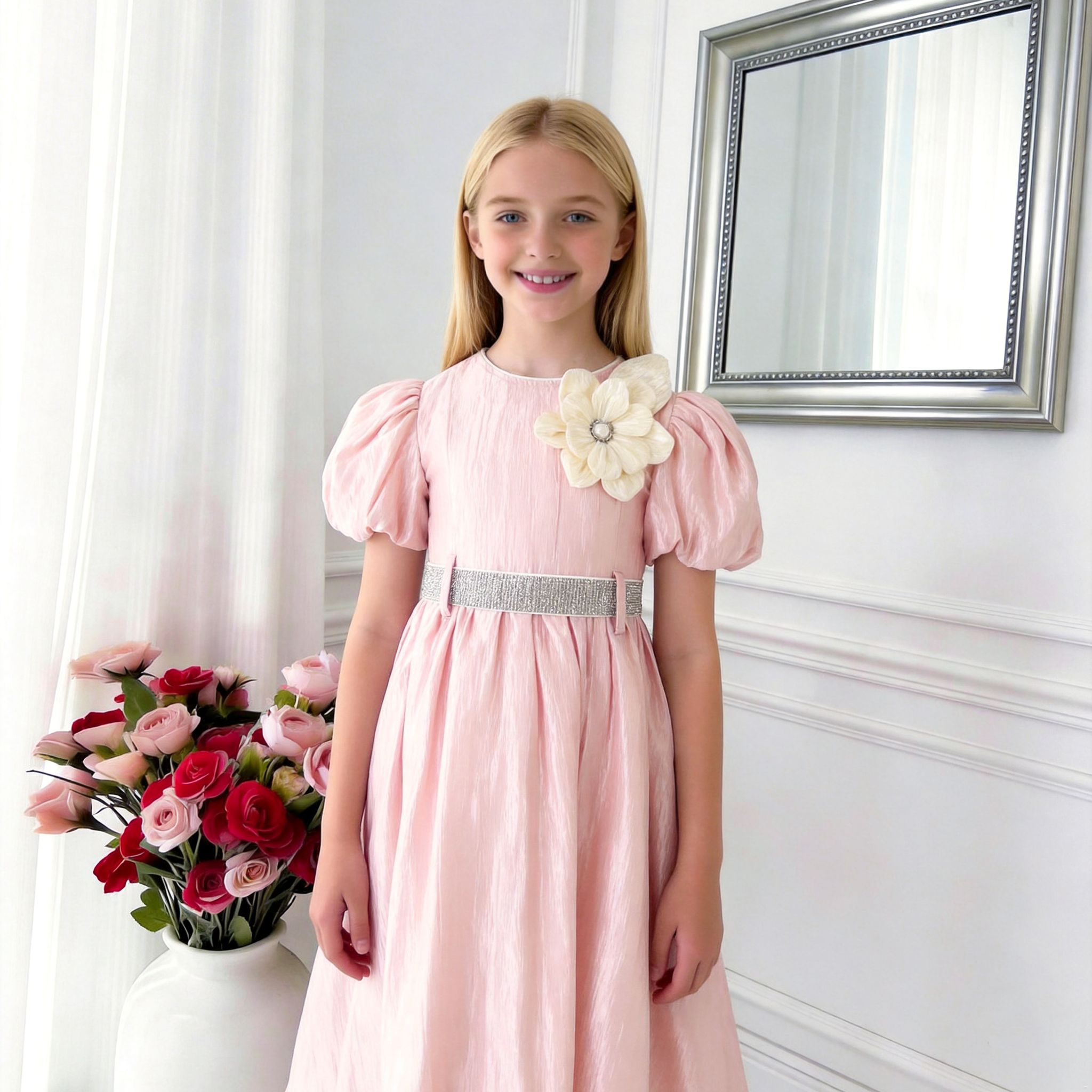 Luna Lustre Girls Dress – Elegant Soft Sheen Occasion Dress (RG7755)