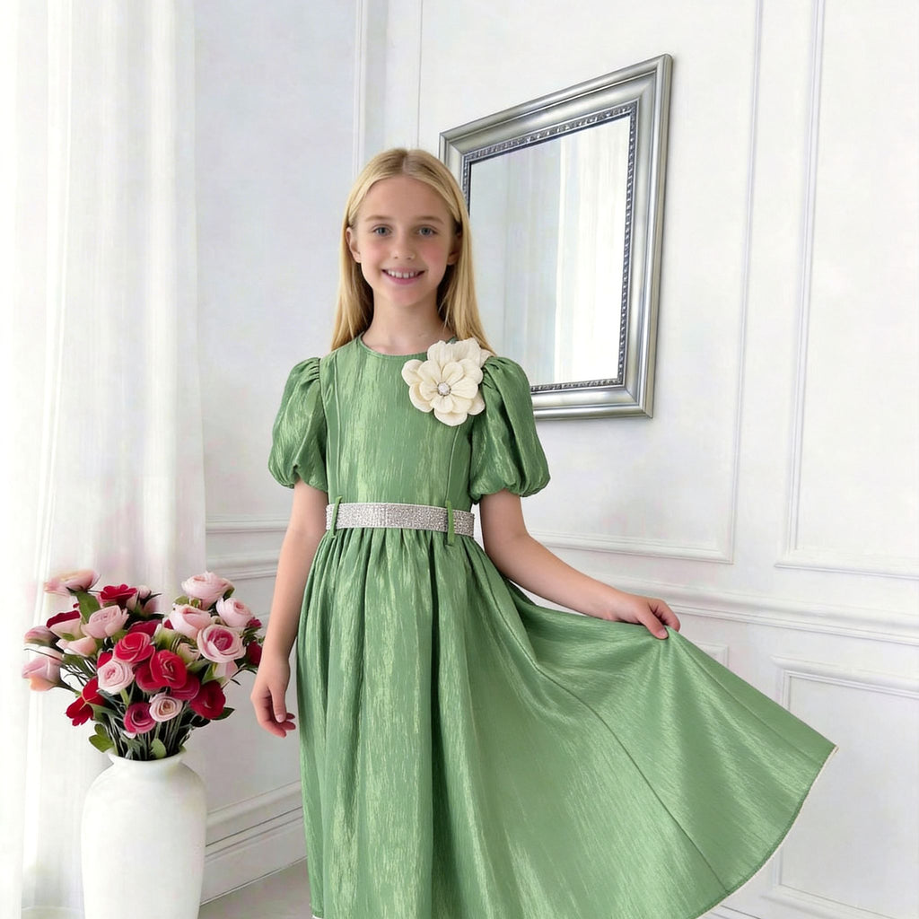Luna Lustre Girls Dress – Elegant Soft Sheen Occasion Dress (RG7755)