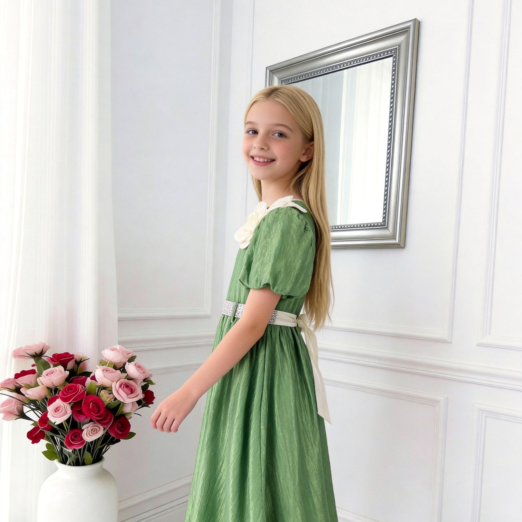 Luna Lustre Girls Dress – Elegant Soft Sheen Occasion Dress (RG7755)