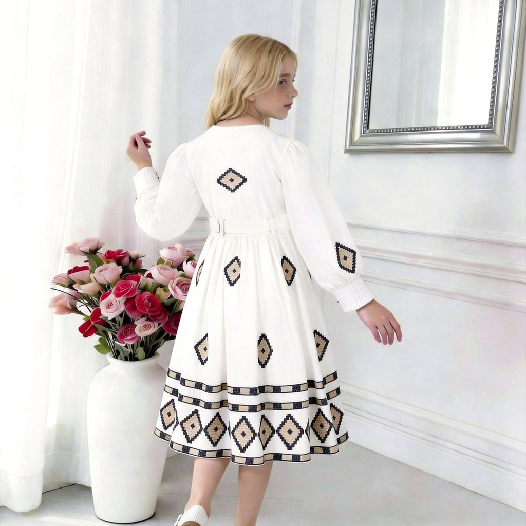 Noor Embroidered Linen-Blend Dress – Elegant Girls Occasion Dress (RG7733A)