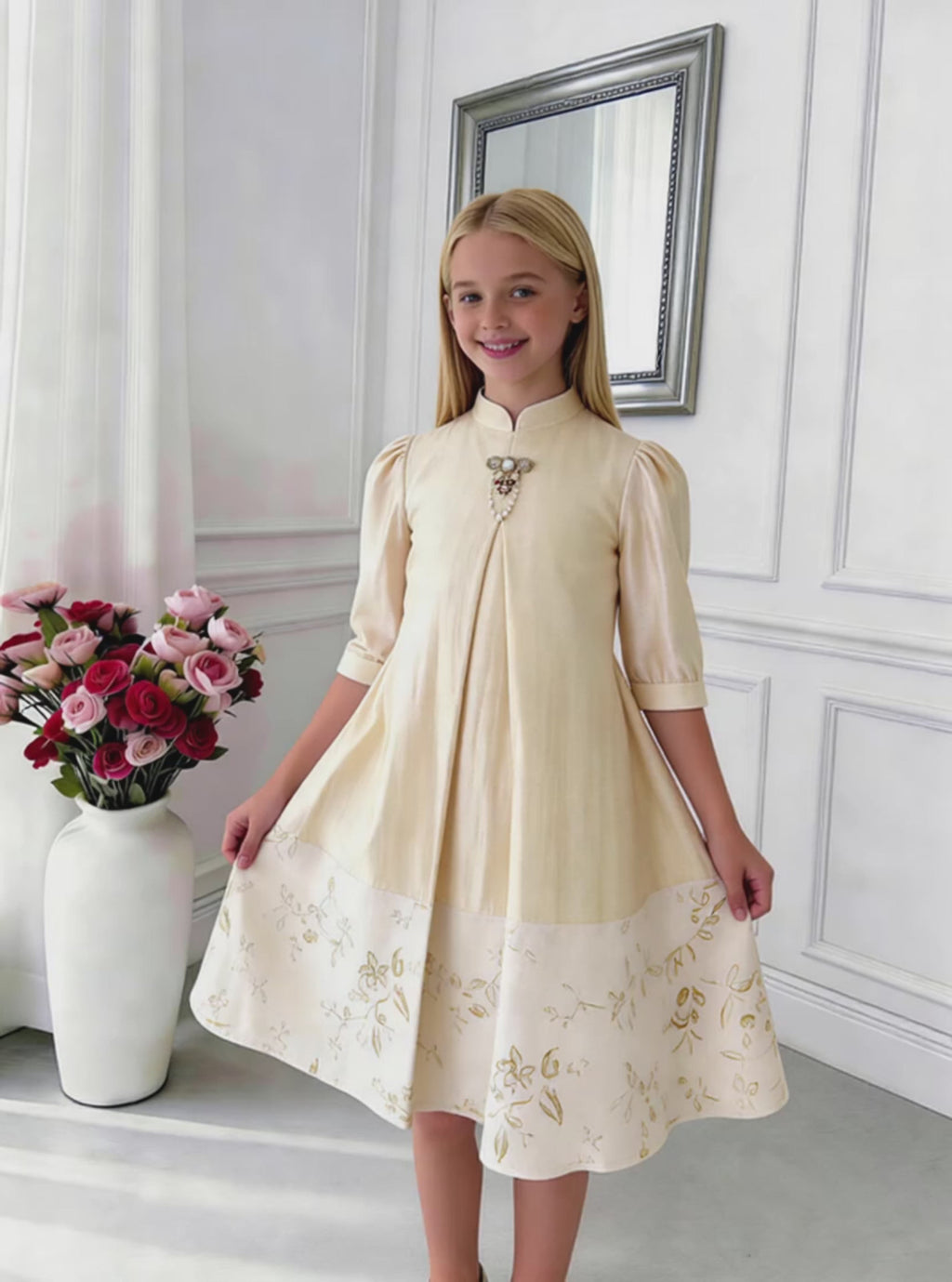 Celeste Panelled Girls Dress – Elegant Two-Tone Occasion Dress (RG9906)