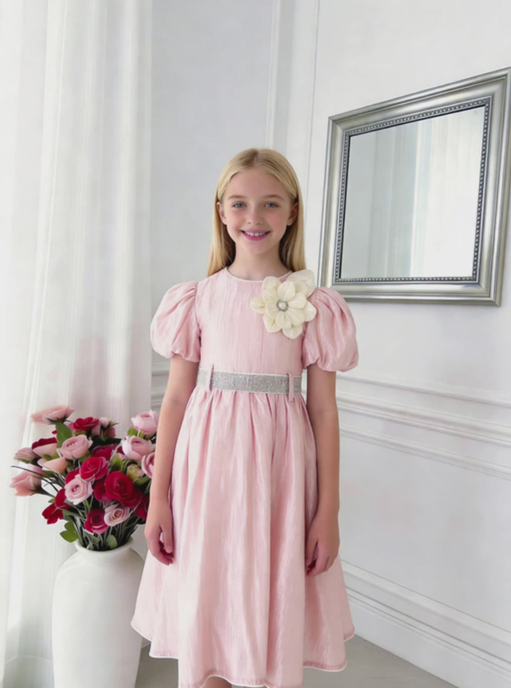 Luna Lustre Girls Dress – Elegant Soft Sheen Occasion Dress (RG7755)