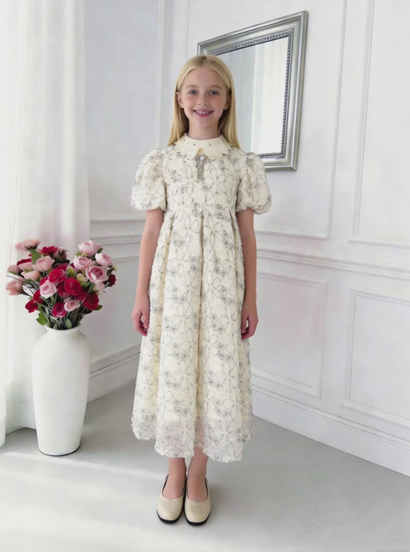 Flora Élite Girls Dress – Embroidered Luxury Occasion Dress (RG7747A)